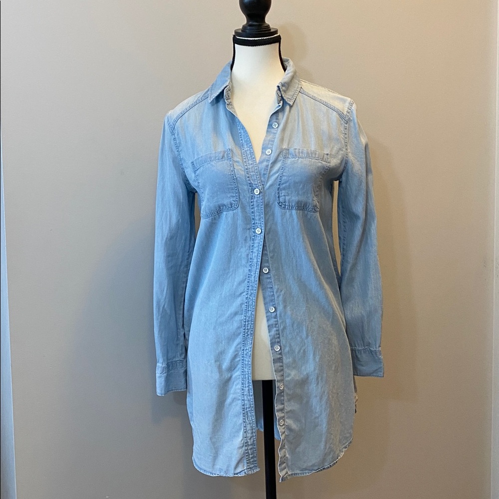 Billabong Light Blue Denim-Style Extra Long Shirt Size XS lyocell coastal